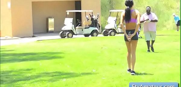  Hot brunette teen amateur Mya gets kinky with a glas dildo on the golf course